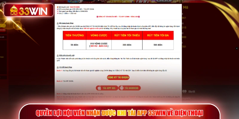 Quyền lợi hội viên nhận được khi tải app 33WIN về điện thoại